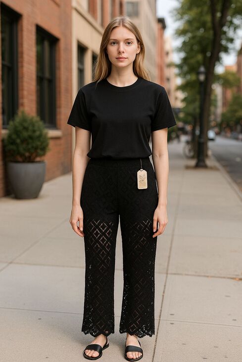 Boom Boom Jeans Pants - Boom Boom NEW Black Lace Pants Women L Sexy See Through Overlay Long Tall NWT